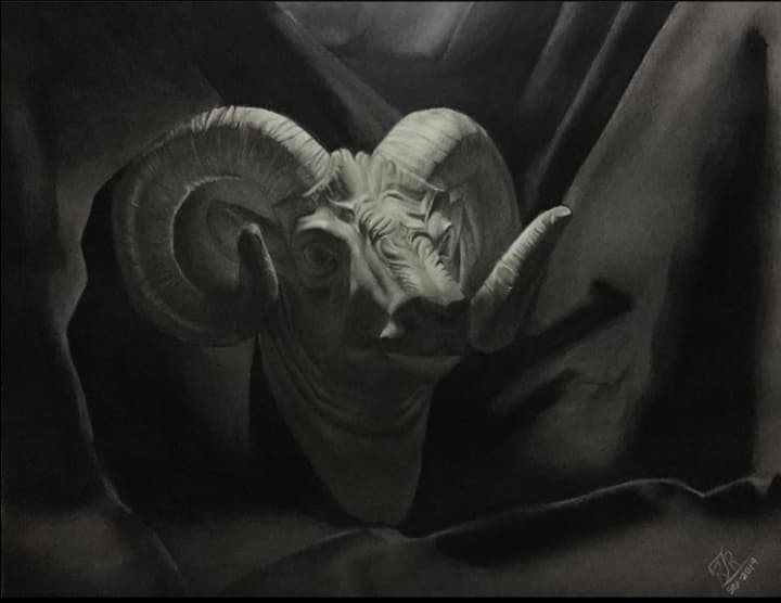 El Carnero, charcoal academic study by Rolando Del Carmen